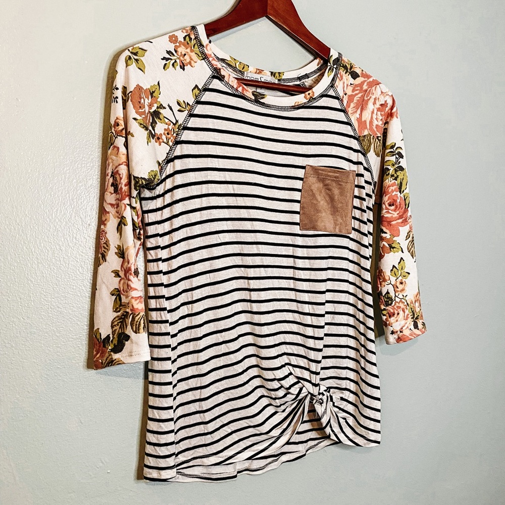 Moa Moa Floral Striped Baseball Tee